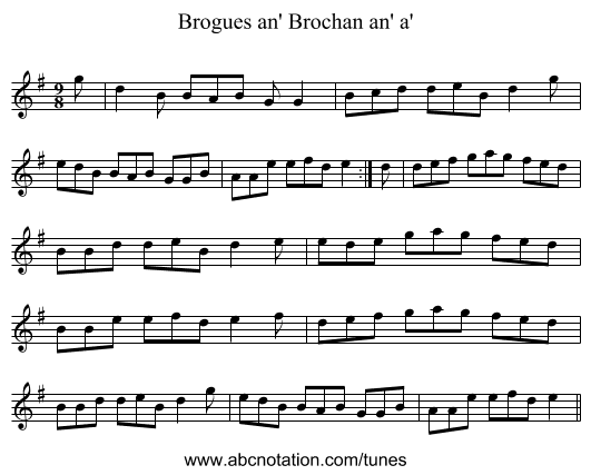 Brogues an' Brochan an' a' - staff notation