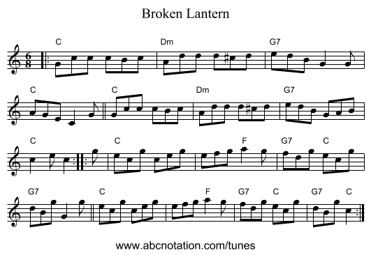 Broken Lantern - staff notation
