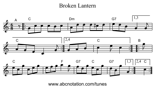 Broken Lantern - staff notation