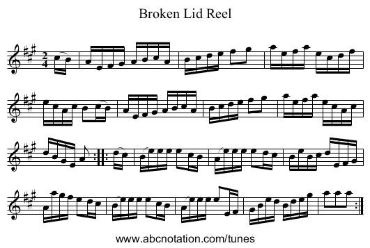 Broken Lid Reel - staff notation