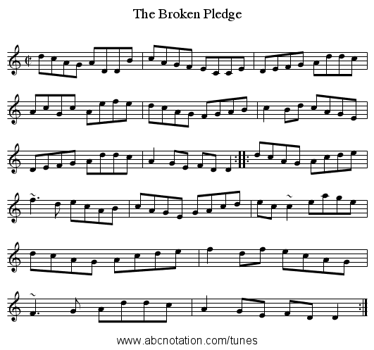 Broken Pledge, The - staff notation