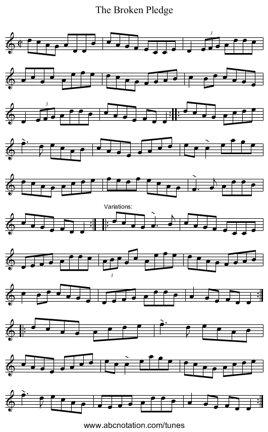 Broken Pledge, The - staff notation