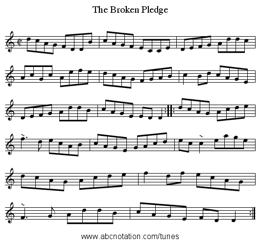 Broken Pledge, The - staff notation
