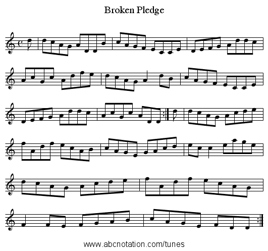 Broken Pledge - staff notation