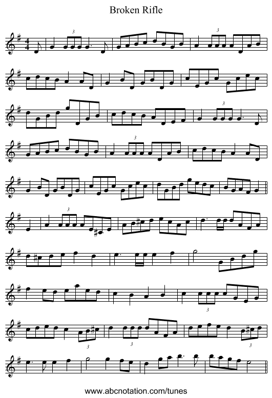 Broken Rifle - staff notation
