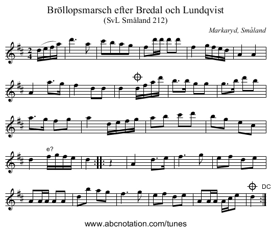 Bröllopsmarsch efter Bredal och Lundqvist - staff notation