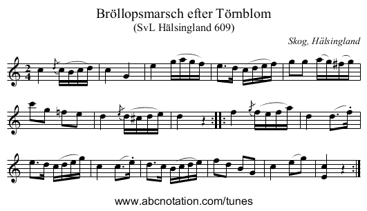 Bröllopsmarsch efter Törnblom - staff notation