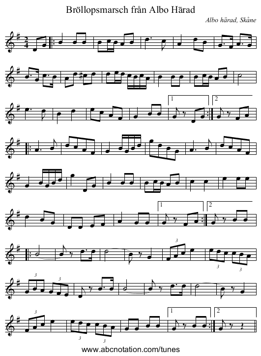 Bröllopsmarsch från Albo Härad - staff notation