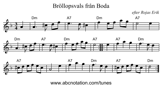 Br&ouml;llopsvals fr&aring;n Boda - staff notation