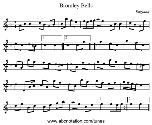 Bromley Bells - staff notation