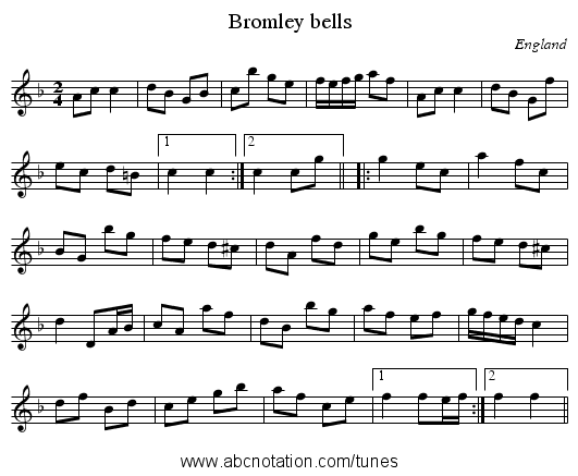 Bromley bells - staff notation