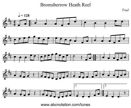 Bromsberrow Heath Reel - staff notation