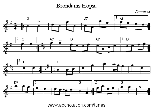 Br&oslash;ndums Hopsa - staff notation