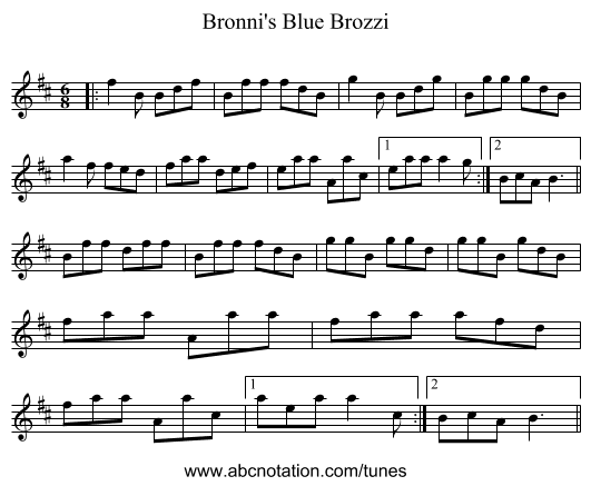 Bronni's Blue Brozzi - staff notation