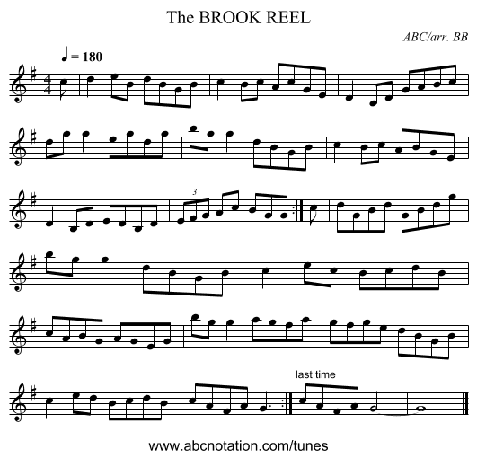 BROOK REEL, The - staff notation