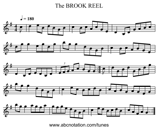 BROOK REEL, The - staff notation