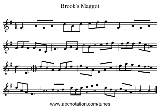 Brook's Maggot - staff notation