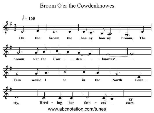 Broom O'er the Cowdenknowes - staff notation