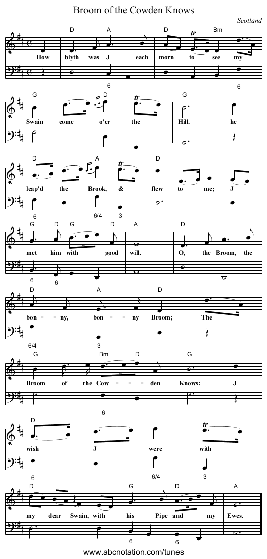Broom of the Cowden Knows - staff notation