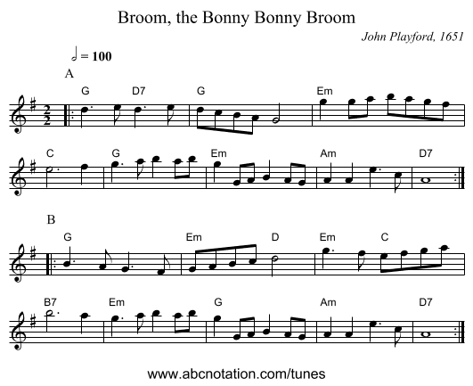 Broom, the Bonny Bonny Broom - staff notation