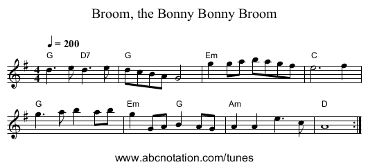 Broom, the Bonny Bonny Broom - staff notation