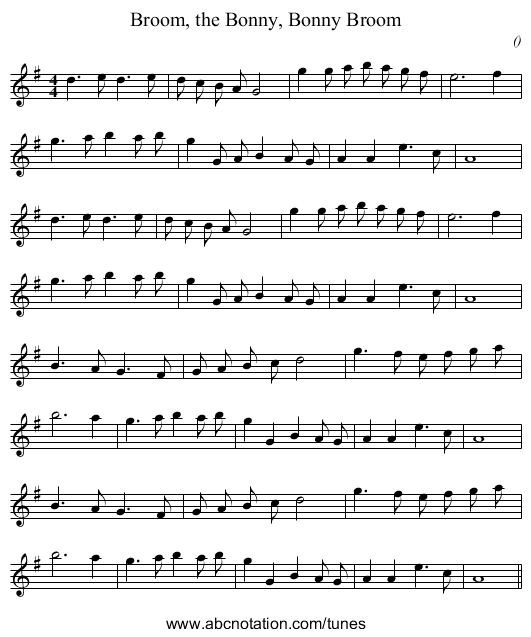 Broom, the Bonny, Bonny Broom - staff notation