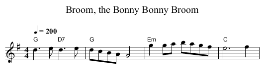 Broom, the Bonny Bonny Broom - staff notation
