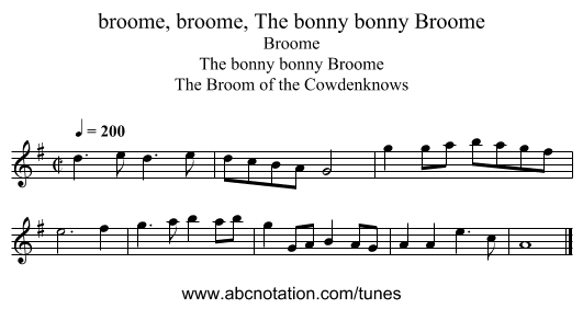 broome, broome, The bonny bonny Broome - staff notation