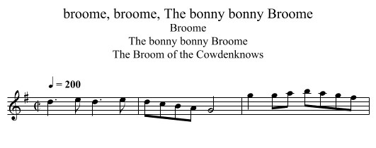 broome, broome, The bonny bonny Broome - staff notation