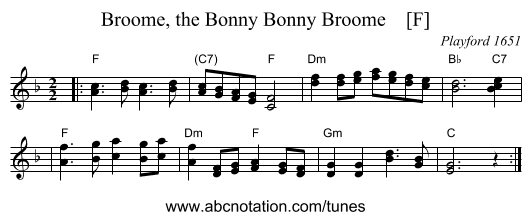 Broome, the Bonny Bonny Broome    [F] - staff notation