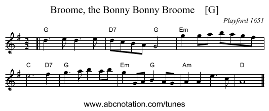 Broome, the Bonny Bonny Broome    [G] - staff notation