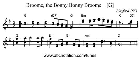 Broome, the Bonny Bonny Broome    [G] - staff notation