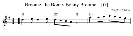 Broome, the Bonny Bonny Broome    [G] - staff notation
