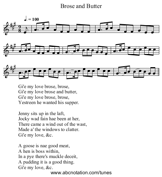 Brose and Butter - staff notation