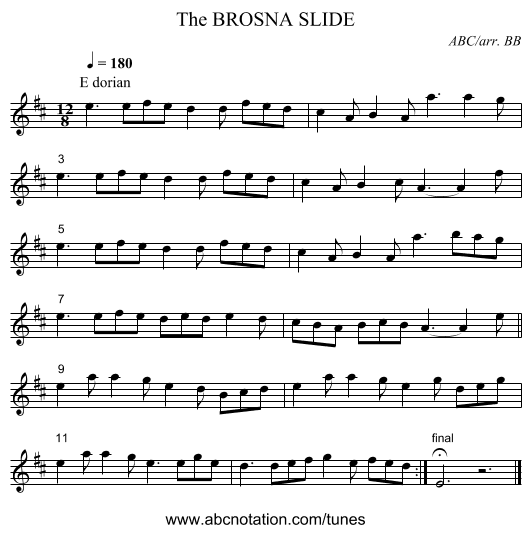 BROSNA SLIDE, The - staff notation