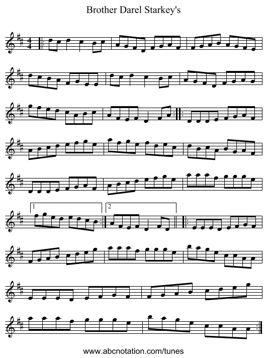 Brother Darel Starkey's - staff notation