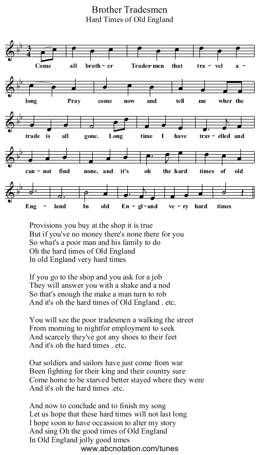 Brother Tradesmen - staff notation