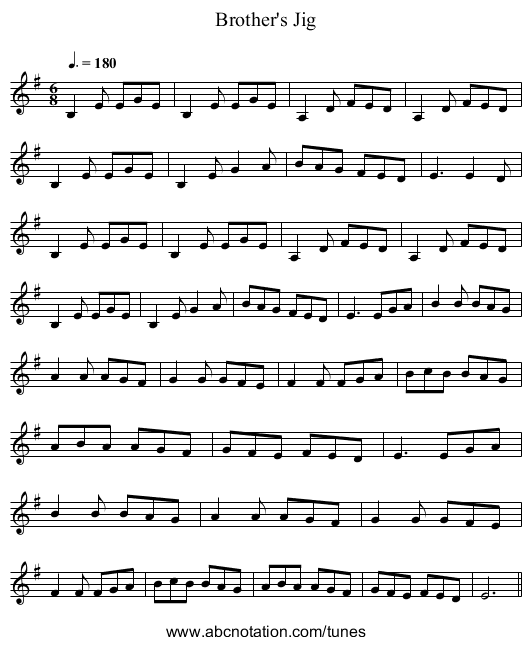 Brother's Jig - staff notation