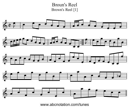 Broun's Reel - staff notation