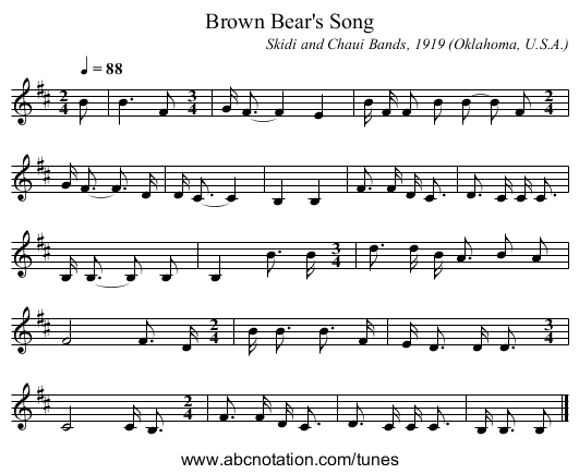 Brown Bear's Song - staff notation