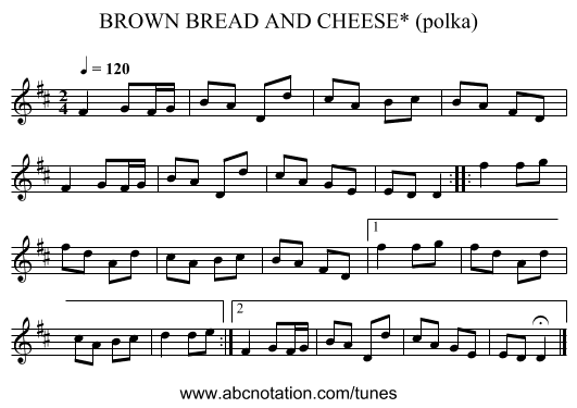 BROWN BREAD AND CHEESE* (polka) - staff notation