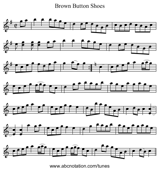 Brown Button Shoes - staff notation