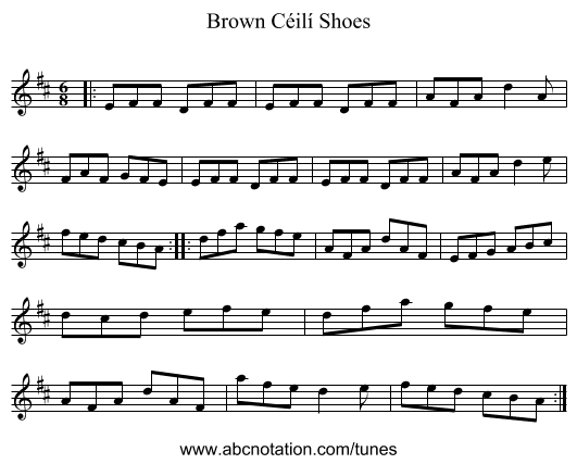 Brown Céilí Shoes - staff notation