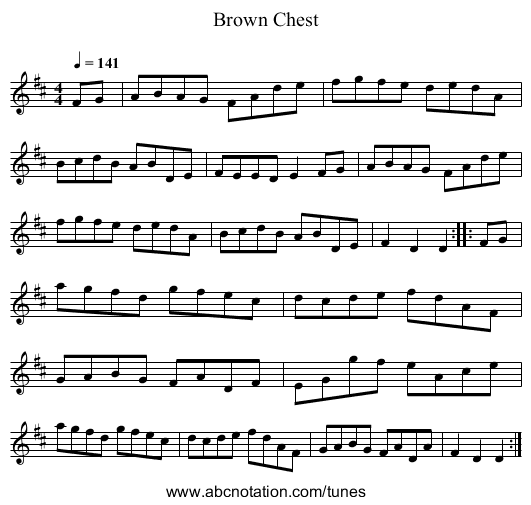 Brown Chest - staff notation