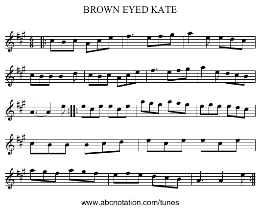 BROWN EYED KATE - staff notation