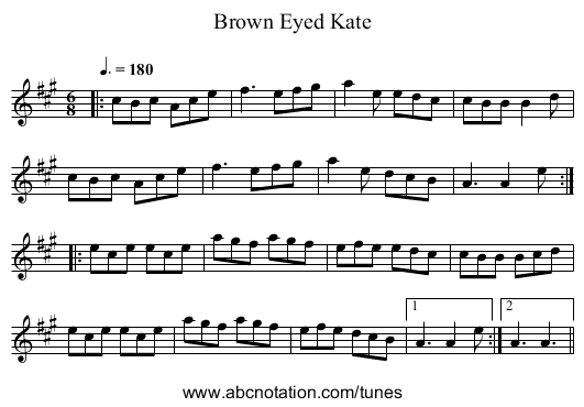 Brown Eyed Kate - staff notation