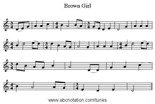 Brown Girl - staff notation