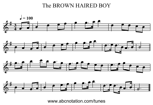 BROWN HAIRED BOY, The - staff notation