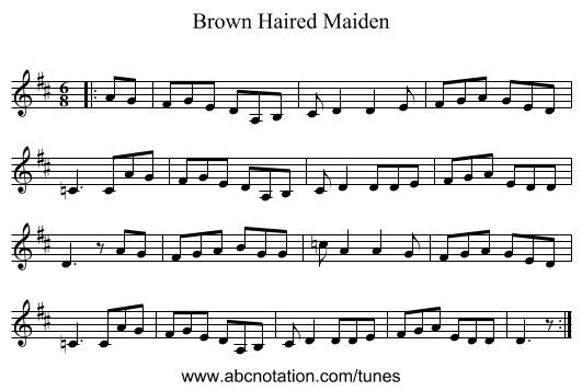 Brown Haired Maiden - staff notation