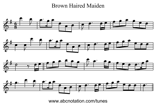 Brown Haired Maiden - staff notation